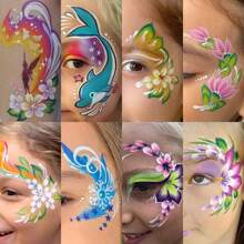 16pcs Reusable Washable Flexible Face Paint Template, Double-Sided, Easy To Clean, Suitable For Halloween Party/Ball And Other Events