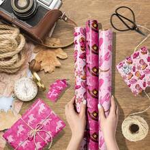 12pcs Western Cowgirl Gift Wrapping Paper, Pink Series, Wild West Style, DIY Birthday Party Supplies, Office Gift Packaging, Paper Material, Superhero Theme - Multicolor - View 9