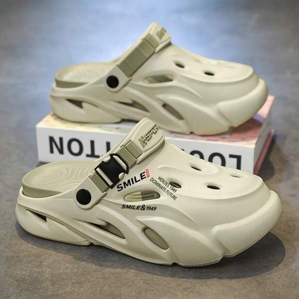 Men's New Letter Print Beach Party Chinese Style Street EVA Casual Slippers, Breathable For Outdoor/Indoor, All Season