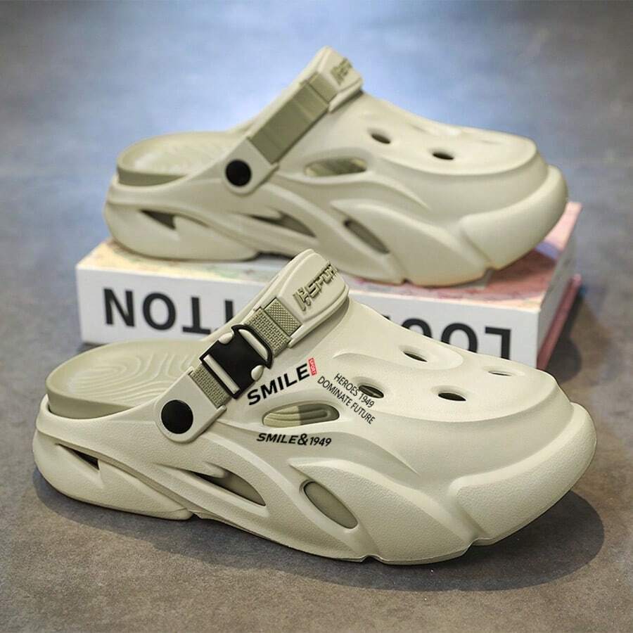 男士新款字母印花沙滩派对中国风街头EVA休闲拖鞋，透气，适合户外/室内，四季皆宜 - 薄荷綠 - 查看 1