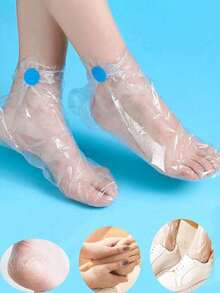 100/200 piezas Máscara de pie desechable de plástico, protector de pie hidratante y a prueba de grietas, suave, cómodo, hidratante y transparente, muy adecuado para el uso diario con crema corporal, imprescindible para el spa casero y los viajes (color de pegatina fija aleatorio)