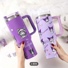 Sanrio 1 pièce Tasse de voyage en acier inoxydable de 40 oz Sanrio Kuromi avec couvercle et paille - étanche, s'adapte au porte-gobelet de la voiture, garde les boissons chaudes ou froides, boissons fraîches en été, design de dessin animé mignon avec étoiles et personnages - cadeau parfait pour l'anniversaire et la Saint-Valentin