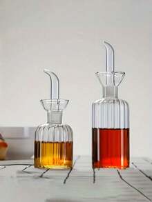 1pc Glass Oil Bottle, Kitchen Transparent Oil Condiment Jar, Vinegar Bottle, Soy Sauce Bottle - Clear - View 4