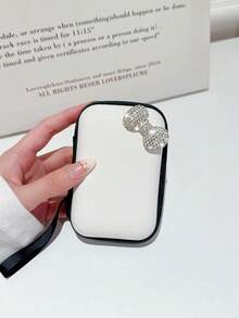 Shiny Rhinestone Bow Solid Color Large Capacity Data Cable Storage Bag, Suitable For Bluetooth Earphones, Wired Earphones, Chargers, Charging Cables, Portable Shockproof Zipper Storage Box, EVA Material, Ideal For Summer Vacation, Outdoor Activities, Essential For Cable Management And Travel - Multicolor - View 8