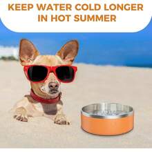 Stainless Steel Dog Bowls For Large Dogs,Dog Food Water Bowls With Non Slip Rubber Bottom,Pet Feeding Bowl,Double Wall Insulated,Rustproof(64oz,Blue)-Yl - 橘色 - 查看 9