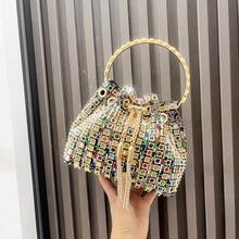 Dancing Engine 钱包和手提包 奢华设计师链条单肩包 闪亮水钻水桶包 斜挎包