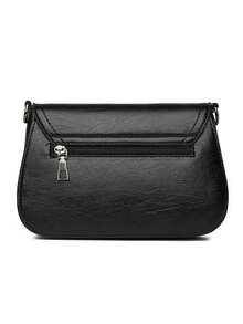 Women Solid Color PU Adjustable Shoulder Strap Shoulder Crossbody Bag - Black - View 5