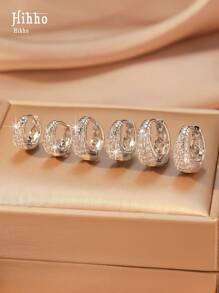 Hihho 6pcs Simple Sparkling Zirconia Embedded Copper Hoop Earrings Set, Fashionable Small, Medium, Large And Rugged Jewelry For Women, Suitable For Birthday, Vacation, Party, Holiday, Date Gift, Pairs With Daily Outfits