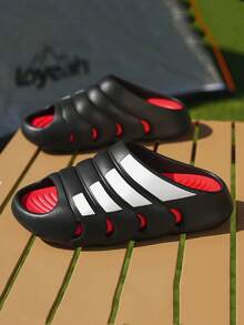 Unisex-Schlüpfpantoffeln - Weiche EVA rutschfeste Innen-/Außenhauspantoffeln, leicht gepolstert für Komfort in allen Jahreszeiten, mit gestreiftem Design, abriebfest und rutschfest