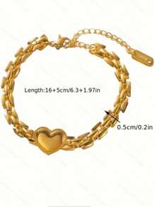 1 Elegant Non Fading Heart-Shaped Pendant Bracelet, Perfect For Valentine's Day, Anniversaries, Daily Fashion Wear, Suitable For Daily Life And Holiday Gifts