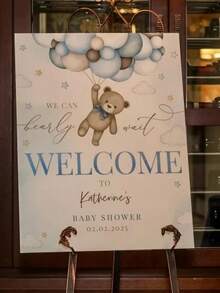 Custom Teddy Bear Welcome Sign - We Can't Wait! Baby Boy Welcome Party Decorations, Blue Pampas Grass Poster, Bohemian Hot Air Balloon Porch Decor - Editable, Frameless, Modern, Colorful, Cute (Canvas Only) - Multicolor - View 6