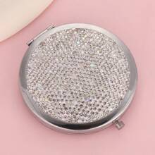 1 pièce Porte-clés en cristal avec mini-miroir, fond de miroir en métal, accessoire décoratif, cadeau pour femme