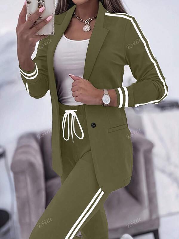 Conjunto de pantalones deportivos casuales a rayas para mujer