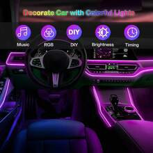 1 Set Of 118-Inch Car Interior LED Light Bar, Car Ambient Light USB Lights, Car Interior LED Strip Lights, App-Controlled, RGB Music Sync, Fiber Optic Ambient Lighting For Car Door, Console, And Dashboard With Color-Changing Rhythm - 118 inch - Xem 9