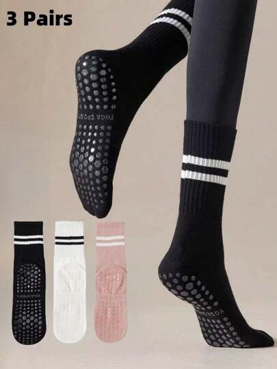 3 Pares de Calcetines Antideslizantes para Pilates, Calcetines Antideslizantes para Mujeres, Calcetines Pegajosos para Pilates, Calcetines con Agarre para Yoga en Negro, Blanco y Rosa