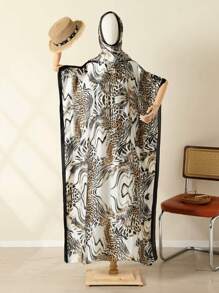 1 set nouveau Couvre-plage imprimé zèbre en faux soie pour femmes au printemps/été, écharpe en mousseline de soie convenant pour les voyages et l'usage quotidien