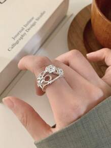 1pc Delicate Hollow Flower Wide Band Ring, Suitable For Women's Daily Wear