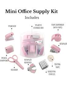 8 件迷你办公用品套装迷你学校用品 - 包括迷你订书机、剪刀、起钉器、订书钉、胶带座、返校用品、学校用品 - 彩色 - 查看 6