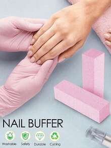 1pc/3pcs/10pcs/20pcs Nail Buffing Blocks, Medium/Fine Grit 100/180, Suitable For Acrylic Nails, Gel Nail Polish, 3-In-1 Professional Pedicure Manicure Polishing Set, Nail Art Supplies, Nail Tools, Back To School Season, Manicure, Nail Tools (Suitable For Nail Stickers) - Pink - View 2
