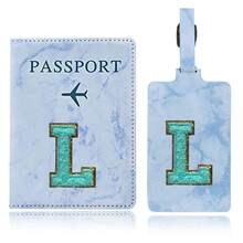 Passport Case And Baggage Tag Travel Accessories Personalised Initial With Name Monogram Luggage Portable Tag PU Leather For Suitcase Baggage Handbag Tags Travel Bag Label Tag Best Gift Passport Holder For Travel For Flight Passport Cover - Blue - View 33