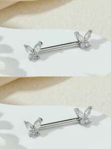 AVYRING 2pcs Butterfly Nipple Piercings Bar Cute 14G Nipple Rings 2pcs Nipple Shield Barbell Piercing Jewelry
