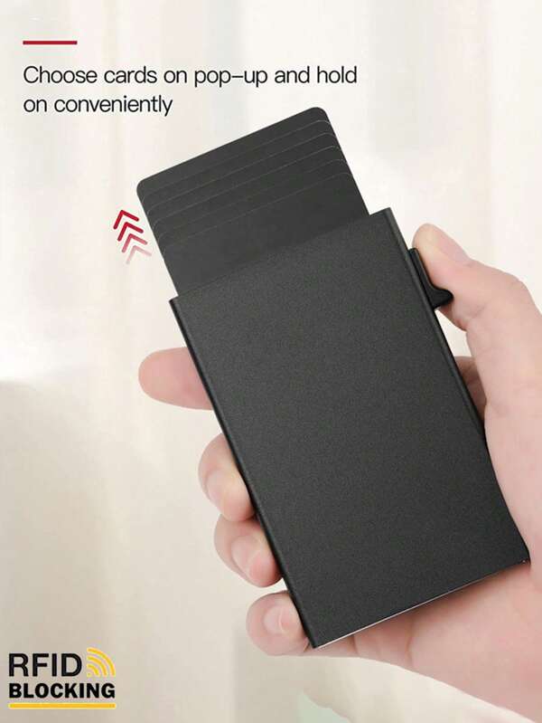 1 pieza Tarjetero de aluminio para hombre con RFID, portaidentificación, portarjetas de crédito con sistema de apertura automática, caja de tarjetas inteligente desmontable, mini bolsa de tarjetas, regalo para el Día del Padre, uso diario