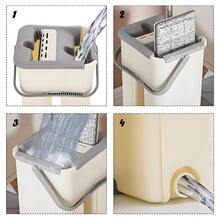Mop And Bucket Set Cleaning System Flat Mop Set Microfibre Mop Set With 6 Washable Replacement Pads Suitable For Tiles Floors - Beige - View 8