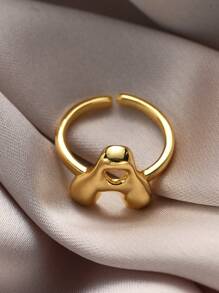 1pc Fashionable Gold 26 Letter A-Z Copper Gold Plated Retro Coin Style Adjustable Ring, Suitable For Women Daily, Beach, Party, Holiday Wear, Gift For Couple And Friends