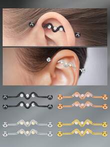 CIZME 3入組14g不鏽鋼工業型材耳環、耳廓穿刺珠寶,32mm、35mm、38mm工業型材杆,黑色/銀色/黃金/玫瑰金色 - 彩色 - 查看 2