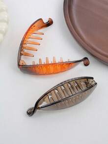 2 件复古优雅豹纹香蕉发夹发夹，垂直发夹，发饰 - 彩色 - 查看 2