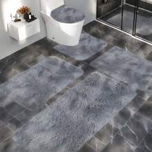 5 Piece Bathroom Rugs Set, Non Slip Bath Mat For Bathroom, Shaggy Microfiber Plush Absorbent Washable Bath Shower Mats Tiedye Colors Bath Mats,Runner For Bathtub, Toilet Mats Universal Soft Comfortable Water Absorption Non-Slip Thick Machine Washable Easy Dry - Light Grey - View 8