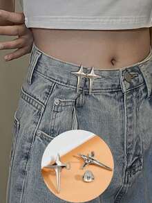 1pair/2pairs Cross Star Waist Collection Artifact, Star Detachable, Needle-Free, Button-Free, Waist Collection, Buckle Waist Collection Artifact, Small Waist Collection Artifact Lightning Waist Buckle Creative Jeans Waist Buckle Artifact Button Pants Adjustment Waist Change Small Pin Fixed Button - Multicolor - View 5