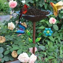 1pc Iron Butterfly Flower & Leaf Design Bird Feeder, For Outdoor Use With Stake, Simple Installation