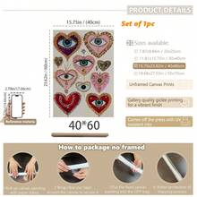 1pc Canvas Wall Art Poster With Optional Frame, Gothic Evil Eye & Heart Shape Print Poster, Vintage Dark Maximalism Art Style, Suitable For Living Room, Bedroom Wall Hanging, Tabletop Display, Ideal Wall Art Home Decor Gift