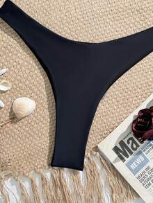 2 件套女士纯色比基尼套装，性感可调节细肩带文胸和性感内裤，适合夏季游泳和沙滩装