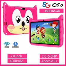 Tablet de aprendizagem infantil Q-Version Fox Back Shell Q80 rosa de 7 polegadas, resolução de 1280 * 800, 4 GB de RAM, 64 GB de ROM, Android 13, bateria de 4000 mAh, software de aprendizagem infantil integrado, assistente de aprendizagem, entretenimento, bom parceiro, presente de aniversário preferido, não equipado com adaptador de energia