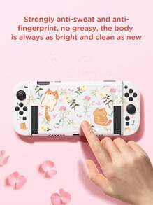 1 witte TPU beschermhoes met tabbykat en bloemenpatroon, wordt geleverd met 2 willekeurige joystickdoppen, compatibel met Switch2/Switch/OLED/Lite, nieuwe Switch2 (2025) bevat geen joystickdoppen