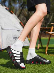 Unisex-Schlüpfpantoffeln - Weiche EVA rutschfeste Innen-/Außenhauspantoffeln, leicht gepolstert für Komfort in allen Jahreszeiten, mit gestreiftem Design, abriebfest und rutschfest