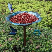 1pc Iron Butterfly Flower & Leaf Design Bird Feeder, For Outdoor Use With Stake, Simple Installation