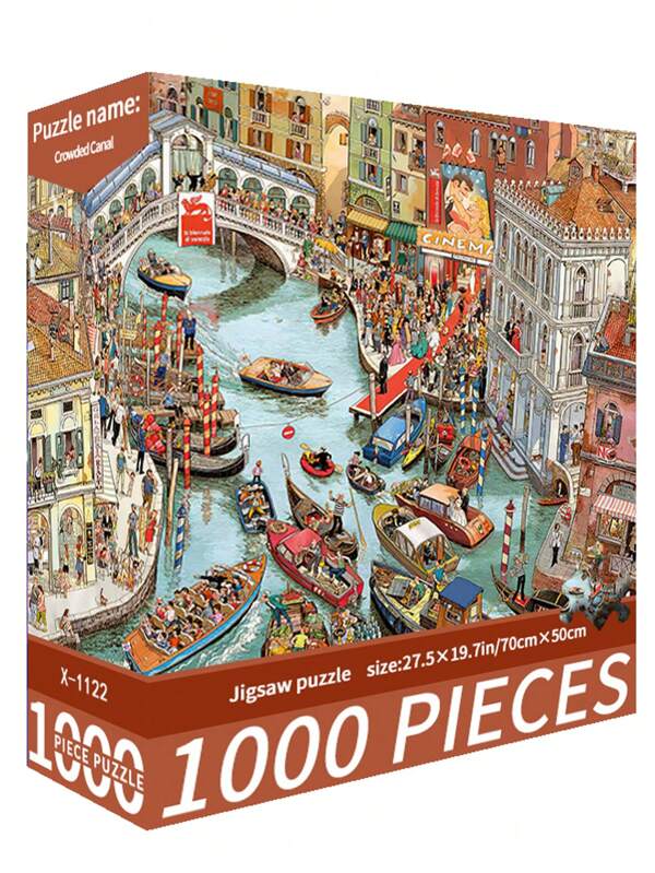 1 Scatola di puzzle da 1000 pezzi, dimensioni 70cm x 50cm, stile cartoni animati paesaggistico, decorazione artistica per adulti che allevia lo stress, adatto per Ognissanti, Natale, regalo di Natale