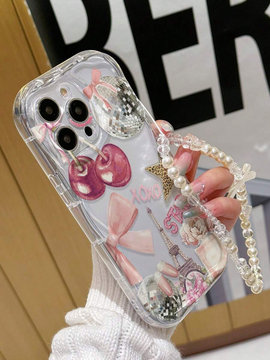 复古卡通彩绘奶油图案透明波浪边装饰手镯简约防震加厚手机保护壳，印花，兼容 16/ 16 Pro/ 16 Pro Max/ 16 Plus/ 15 XR/7/8/ 15 Pro Max/12 Pro Max/13 Pro Max/14 Pro Max 13 14 11 12 P14 P11 P12 XS.XR /78P.78GES2，适用于A134G A22 A21S A514G A52 S22 Ultra A335G，适用于Redmi 10，兼容Redmi Note 114G Redmi 11 Lite A53 TPU A14/A23/S23 Ultra S24 A14 A15 S23 A73，兼容Redmi手机壳，国际版，非国内版 - 彩色 - 查看 1