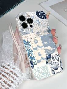 1 件白色 TPU 简约海洋元素拼贴图案防震手机壳和 1 件白色硅胶腕带，兼容 、Android 手机，例如 OPPO 等。 - 彩色 - 查看 2