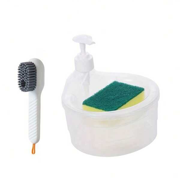 Dispensador de jabón doble, accesorios de baño, estante para líquido lavavajillas, dispensador de líquido con soporte para esponja con recarga de líquido multifunción, cepillo para zapatos 3 en 1, artículo de accesorios para fregadero de cocina, de vuelta a la escuela