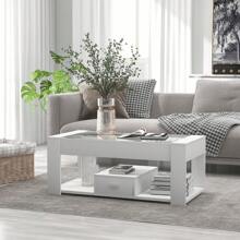 Sweiko Coffee Table, Chest Of Drawers, Living Room Furniture, With Drawer And Shelf, With Two Drawers, Large Open Space, Glass Table Top, 100 X 50 X 40 Cm