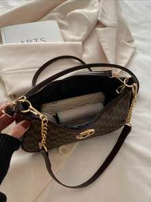 2025年新款时尚经典PU防水面料M字母印花设计金属链条装饰单肩斜挎包。适合购物、钱包、学生、年轻女性、办公室女性。非常适合办公室、大学、工作、商务、通勤、户外活动、旅行和野餐。 - 咖啡棕 - 查看 7