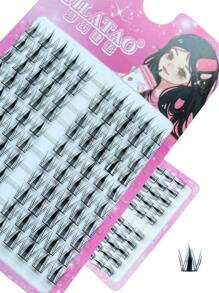 10 filas, 100 piezas de pestañas postizas en forma de oreja de trigo puntiaguda con tallo negro delgado, estilo muñeca gruesa, estilo diablo natural simulado