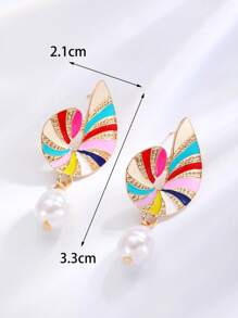 1 par de pendientes con diseño de caracol de colores y perlas falsas, accesorio elegante y encantador para mujeres, adecuado para fiestas, banquetes y uso diario