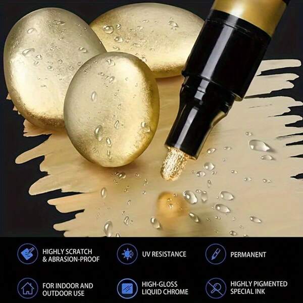 2pcs Gold And Silver Metallic Markers - Waterproof, Suitable For DIY Crafts, Applicable On Black Paper, Glass, Rocks, Halloween Pumpkins, Card Making, Scrapbooking, Christmas, Resin Arts And Office Supplies Back To School