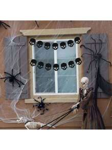 1 pieza Guirnalda decorativa de calavera negra de 98 pulgadas, adecuada para Halloween, boda gótica, cumpleaños, festival de Halloween, decoración de ambiente, fiesta temática, decoración de jardín al aire libre