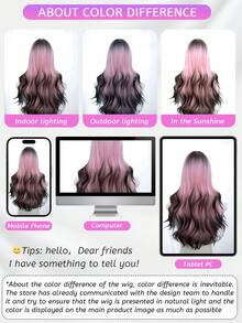Synthetic Heat-Resistant .Long Natural Wave Hair, With Bangs , Multi Color ,Daily Natural, Smooth And Realistic Wig(Excluding Accessories), Halloween - Multicolor - View 10